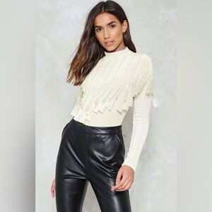 NWT-Nasty Gal Cream Fancy Free Velvet Bodysuit. Size 6